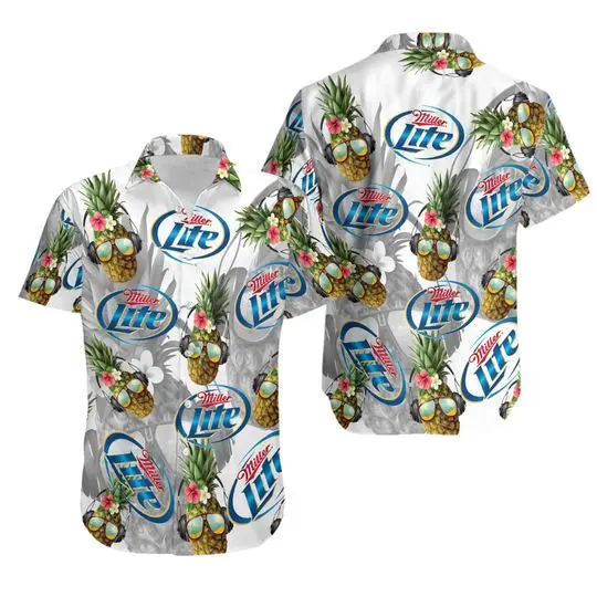 Miller Lite Funny Pineapple Hawaiian Shirt Gift For Your Girlfriend Boyfriend Gift For Love Gift For Friend Best Valentine Present Holiday Gift