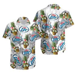 Miller Lite Funny Pineapple Hawaiian Shirt Gift For Your Girlfriend Boyfriend Gift For Love Gift For Friend Best Valentine Present Holiday Gift