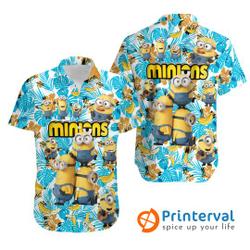 Minions The Rise of Gru Shirt, 3D Minion Tropical Hawaiian Shirt Gift For Your Girlfriend Boyfriend Gift For Love Gift For Friend Best Valentine Present Holiday Gift