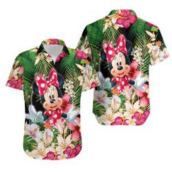 Minnie Mouse Pink Floral Pattern Hawaiian Shirt Gift For Your Girlfriend Boyfriend Gift For Love Gift For Friend Best Valentine Present Holiday Gift