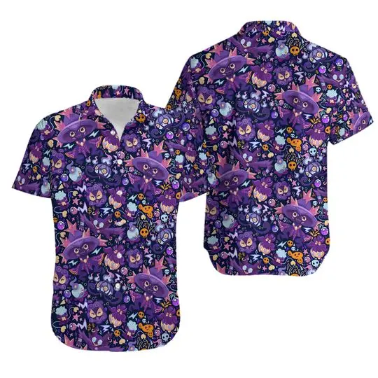 Mismagius Ghost PKM Hawaiian Shirt, Button Up Shirt, Anime Hawaiian, Cartoon Hawaiian Shirt Gift For Your Girlfriend Boyfriend Gift For Love Gift For Friend Best Valentine Present Holiday Gift