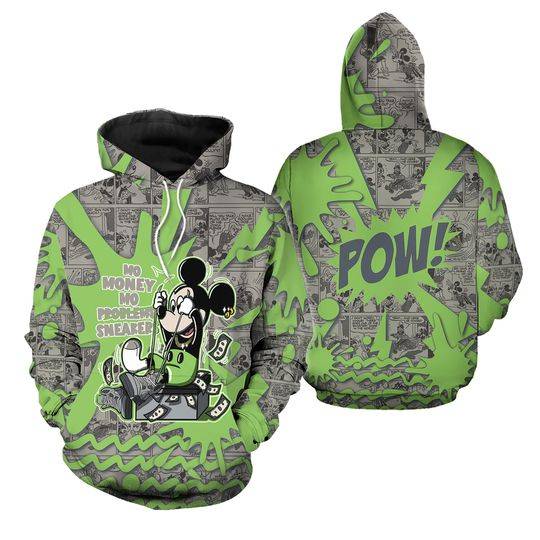 Mo Money Mickey 3D Comic Jordan 5 Retro Green Bean Hoodie