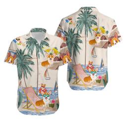 Cute Corgi Cartoon Dog Vacation Aloha Beach Hawaiian Shirt Gift For Your Girlfriend Boyfriend Gift For Love Gift For Friend Best Valentine Present Holiday Gift