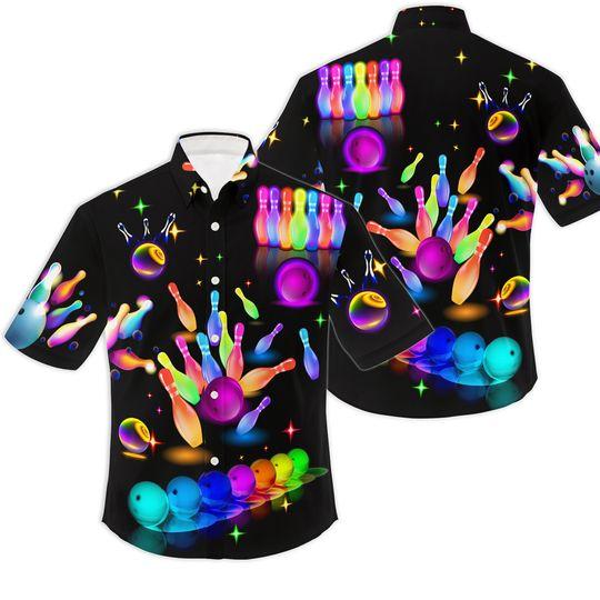 Bowling Hawaiian Shirt, Bowling Neon Style Deign Hawaiian Shirt, Aloha Shirt Gift For Your Girlfriend Boyfriend Gift For Love Gift For Friend Best Valentine Present Holiday Gift