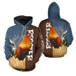 Farmer Rooster Feathers 3D All Over Print Pullover Hoodie