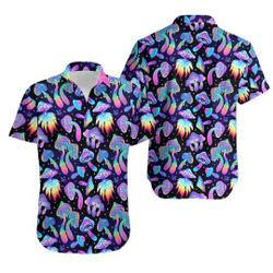 Rave Outfits Mens Trippy Mushrooms Button Up Shirt and Shorts Gift For Your Girlfriend Boyfriend Gift For Love Gift For Friend Best Valentine Present Holiday Gift