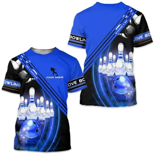 Personalized 3D All Over Printed Bowling Shirt, Custom Name Bowling Player Tee Shirt Meaningful Gift For Family Gift For Boyfriend Valentine Gift