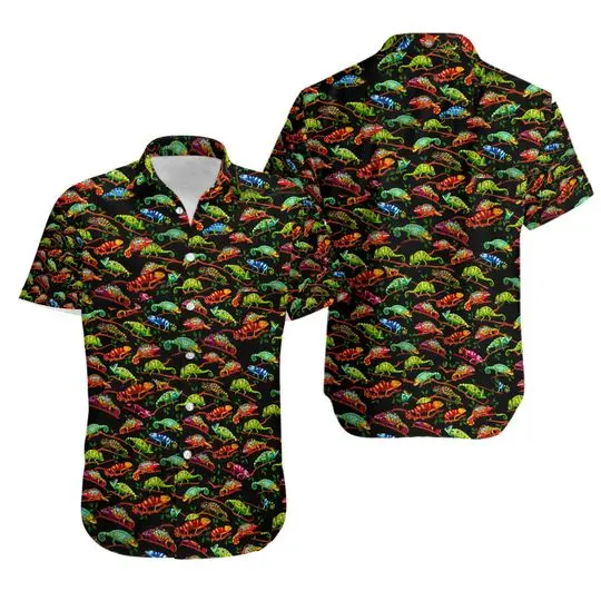 Chameleon on Black Hawaiian Shirt Gift For Your Girlfriend Boyfriend Gift For Love Gift For Friend Best Valentine Present Holiday Gift