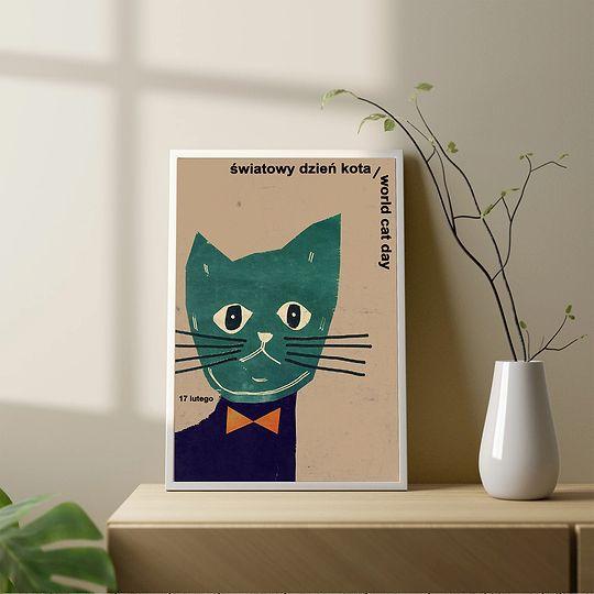World Cat Day (Światowy Dzień Kota) Original Polish Poster Premium Matte Vertical Poster Meaningful Gift For Family Gift For Boyfriend Valentine Gift Birthday Gift Holiday Gift