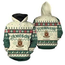 Custom Name Jameson Whiskey Christmas Hoodie