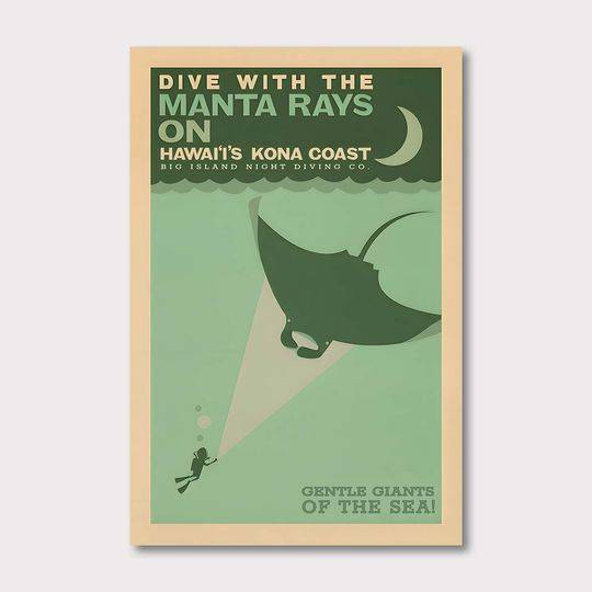 Gentle Giants, Kona Manta Rays Travel Poster Meaningful Gift For Family Gift For Boyfriend Valentine Gift Birthday Gift Holiday Gift