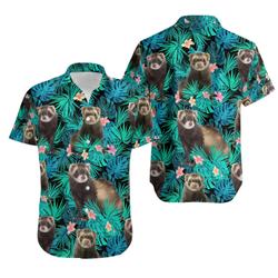 Ferret Tropical Hawaiian Shirt For Men Women - Button Down Aloha Shirt Gift For Your Girlfriend Boyfriend Gift For Love Gift For Friend Best Valentine Present Holiday Gift
