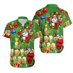 Christmas Funny Santa Drinking Beer Green Hawaiians Shirt Gift For Your Girlfriend Boyfriend Gift For Love Gift For Friend Best Valentine Present Holiday Gift