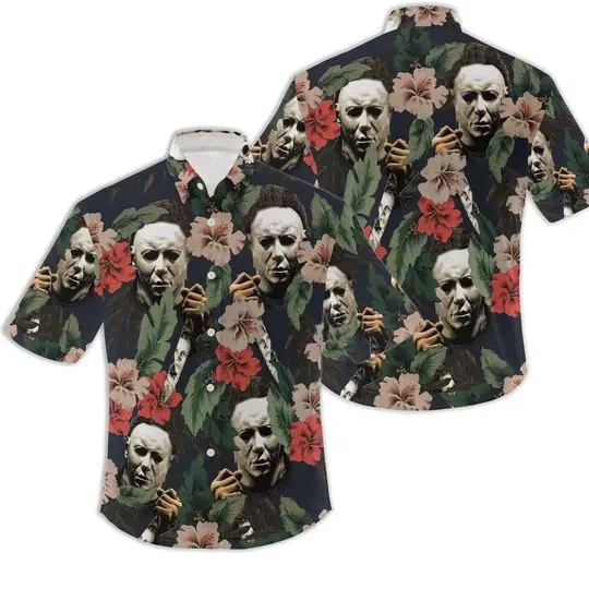 3D Halloween Horror Killers Michael Myers Tropical Hawaiian Shirt Gift For Your Girlfriend Boyfriend Gift For Love Gift For Friend Best Valentine Present Holiday Gift