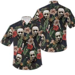 3D Halloween Horror Killers Michael Myers Tropical Hawaiian Shirt Gift For Your Girlfriend Boyfriend Gift For Love Gift For Friend Best Valentine Present Holiday Gift