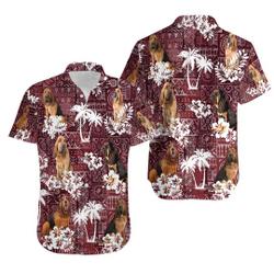 Tropical Hibiscus And Palm Bloodhound Red Hawaiian Shirt Gift For Your Girlfriend Boyfriend Gift For Love Gift For Friend Best Valentine Present Holiday Gift
