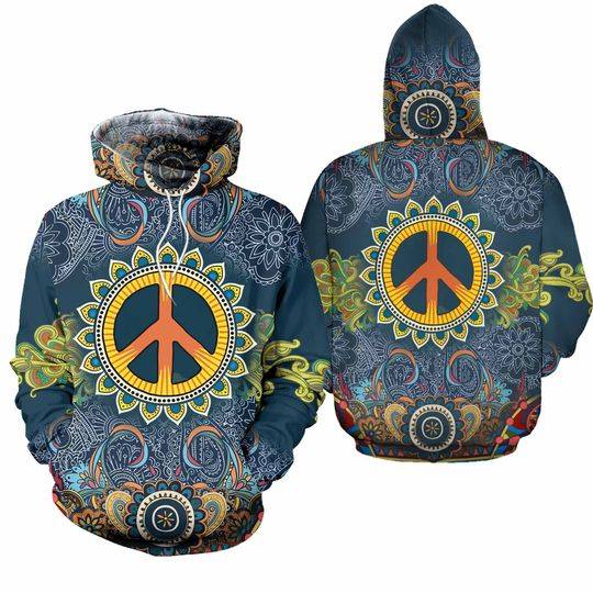 3D All Over Print Blue Hippie Hoodie