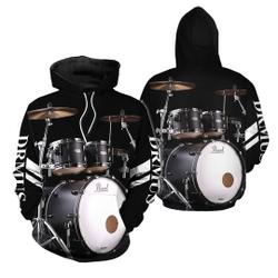 Drums Black 3D All Over Printed Hoodie