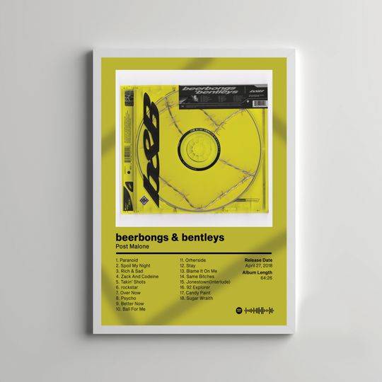 Post Malone Beerbongs & Bentleys Album Poster Meaningful Gift For Family Gift For Boyfriend Valentine Gift Birthday Gift Holiday Gift