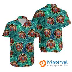 Firefighter Tropical Green Hawaiian Shirt Gift For Your Girlfriend Boyfriend Gift For Love Gift For Friend Best Valentine Present Holiday Gift