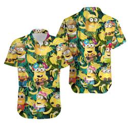 Bananas & Minions 2022 - Men's Hawaiian Shirt 3D Animation Printed Gift For Your Girlfriend Boyfriend Gift For Love Gift For Friend Best Valentine Present Holiday Gift
