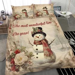Vintage Snowman Christmas Bedding Set, Christmas Wonderful Time of the YearGift For Your Girlfriend Boyfriend Gift For Love Gift For Friend Best Valentine Present Holiday Gift
