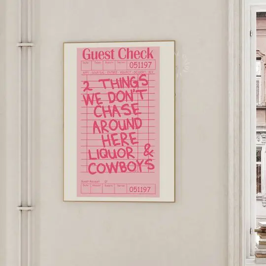 Liquor & Cowboys Guest Check Poster Meaningful Gift For Family Gift For Boyfriend Valentine Gift Birthday Gift Holiday Gift