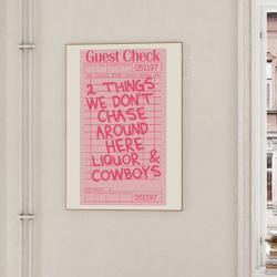 Liquor & Cowboys Guest Check Poster Meaningful Gift For Family Gift For Boyfriend Valentine Gift Birthday Gift Holiday Gift