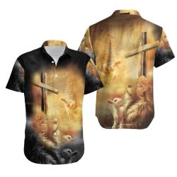 Lion Jesus Cross Sunrise Christianity Hawaiian Unisex Shirt Gift For Your Girlfriend Boyfriend Gift For Love Gift For Friend Best Valentine Present Holiday Gift