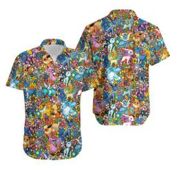 Eevee Evolution Hawaiian Shirt/short, 3D PKM Hawaiian Shirt/short, PKM Button Up Shirt, Movies Hawaiian Shirt Gift For Your Girlfriend Boyfriend Gift For Love