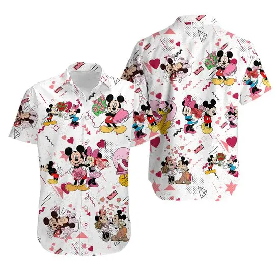 Mickey Minnie Disney Valentine's Day Hawaiian Shirt Gift For Your Girlfriend Boyfriend Gift For Love Gift For Friend Best Valentine Present Holiday Gift
