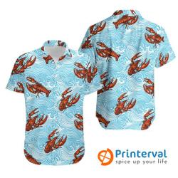 Lobsters Blue Wave Hawaiian Shirt Hawaiian Short All Over Printed For Men Women and Kids- Lobsters Aloha Shirt Gift For Your Girlfriend Boyfriend Gift For Love Gift For Friend Best Valentine Present Holiday Gift