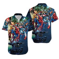 Superhero Button-Down Shirt, Funny Superhero Hawaiian Shirt Black, Superhero Hawaiian Button-Down Shirt Gift For Your Girlfriend Boyfriend Gift For Love Gift For Friend Best Valentine Present Holiday Gift