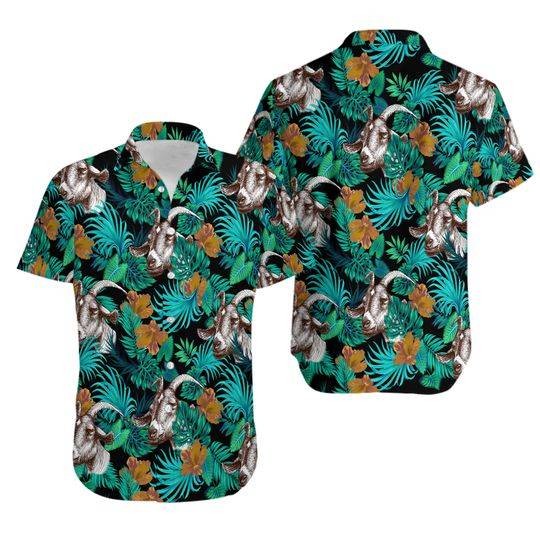 Goat Hawaiian Shirt/ Goat Tropical Button Shirt/ Gift For Your Girlfriend Boyfriend Gift For Love Gift For Friend Best Valentine Present Holiday Gift