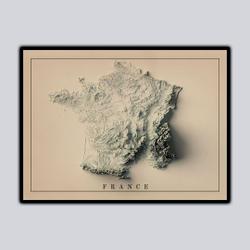 1880 France Relief Map 3D Premium Matte Vertical Poster Meaningful Gift For Family Gift For Boyfriend Valentine Gift Birthday Gift Holiday Gift
