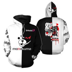 Monokuma Hoodie Unisex 3D Printed Black White Bear Sweatshirt Anime
