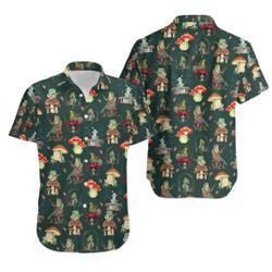 Mushroom and Frog Hawaiian Shirts for Men, Frog Playing Banjo On Mushroom Gift For Your Girlfriend Boyfriend Gift For Love Gift For Friend Best Valentine Present Holiday Gift
