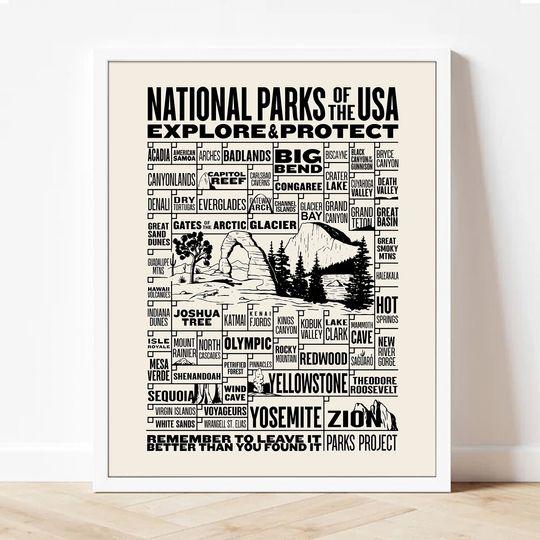 National Parks Checklist Poster Premium Matte Vertical Poster Meaningful Gift For Family Gift For Boyfriend Valentine Gift Birthday Gift Holiday Gift