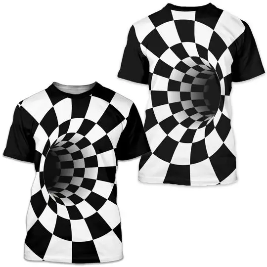Optical Illusion Black and White Asymmetrical 3D T Shirt Meaningful Gift For Family Gift For Boyfriend Valentine Gift