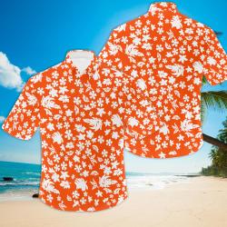 Orange & White Floral Print Hawaiian Shirt Gift For Your Girlfriend Boyfriend Gift For Love Gift For Friend Best Valentine Present Holiday Gift