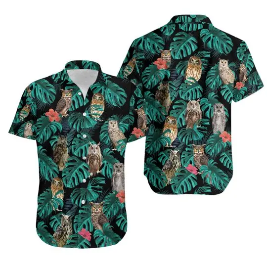Owl Hawaiian Shirt, Owl Shirt For Men, Owl Beach Shirt Gift For Your Girlfriend Boyfriend Gift For Love Gift For Friend Best Valentine Present Holiday Gift