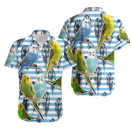Parrot Parakeet Blue And White Stripe -Hawaiian Shirt Gift For Your Girlfriend Boyfriend Gift For Love Gift For Friend Best Valentine Present Holiday Gift