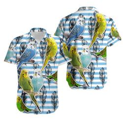 Parrot Parakeet Blue And White Stripe -Hawaiian Shirt Gift For Your Girlfriend Boyfriend Gift For Love Gift For Friend Best Valentine Present Holiday Gift