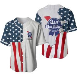 Personalized US Flag Pabst Blue Ribbon Baseball Jersey Gift For Your Girlfriend Boyfriend Gift For Love Gift For Friend Best Valentine Present Holiday Gift