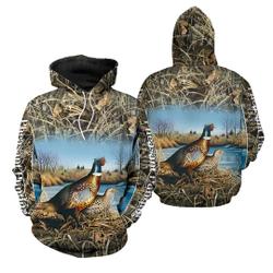 Pheasant Hunting Dry Grassland 3D All Over Print Pullover Hoodie