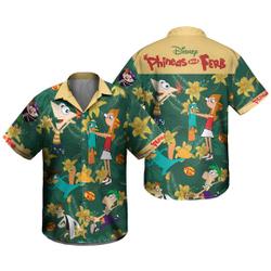 Phineas and Ferb Summer Hawaiian Shirt Gift For Your Girlfriend Boyfriend Gift For Love Gift For Friend Best Valentine Present Holiday Gift