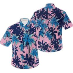 Pink and Blue Palm Tree Tropical Hawaiian Shirt Gift For Your Girlfriend Boyfriend Gift For Love Gift For Friend Best Valentine Present Holiday Gift