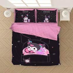 Pink Black Duvet Cover Set, Hello Kitty, Kuromi Bedding Set Gift For Your Girlfriend Boyfriend Gift For Love Gift For Friend Best Valentine Present Holiday Gift