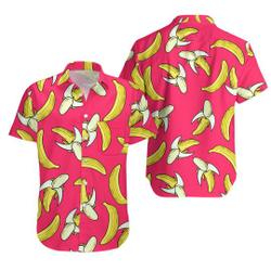 Pink Button Down Hawaiian Shirt with Yellow Banana Print Gift For Your Girlfriend Boyfriend Gift For Love Gift For Friend Best Valentine Present Holiday Gift