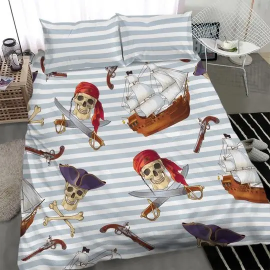 Pirate Bedding Set - Bed Cover - Duvet Cover and pillow CoversGift For Your Girlfriend Boyfriend Gift For Love Gift For Friend Best Valentine Present Holiday Gift